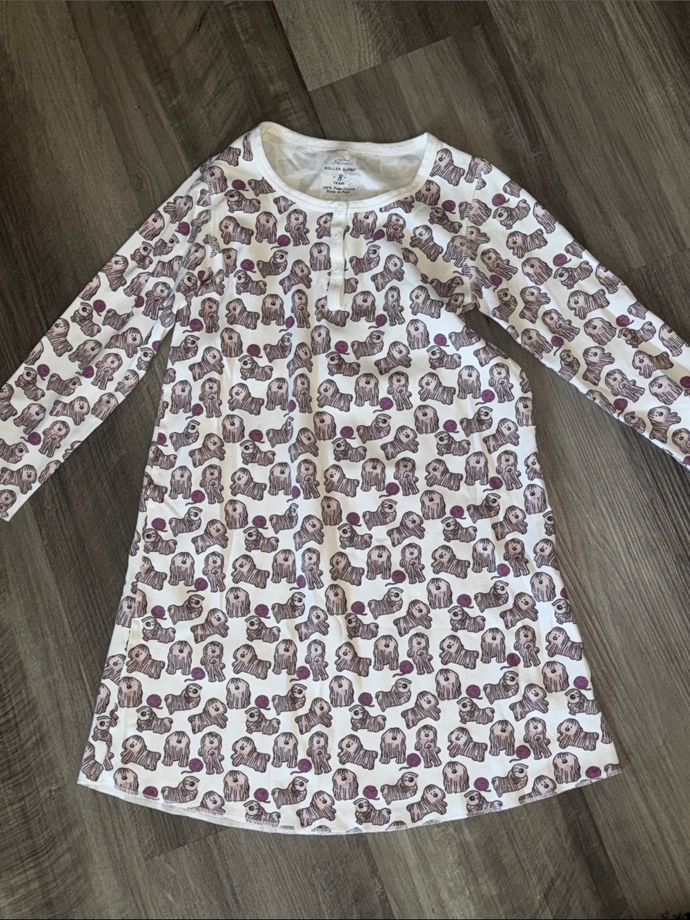 Roller Rabbit girls shaggy dog nightgown pajamas 8 pjs long sleeve Roberta